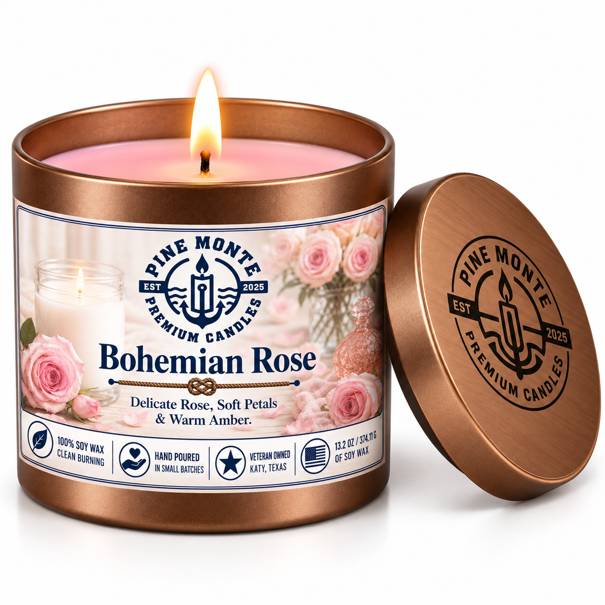 Bohemian Roses Soy Candle Romantic Floral Rose Luxury Scented Candle