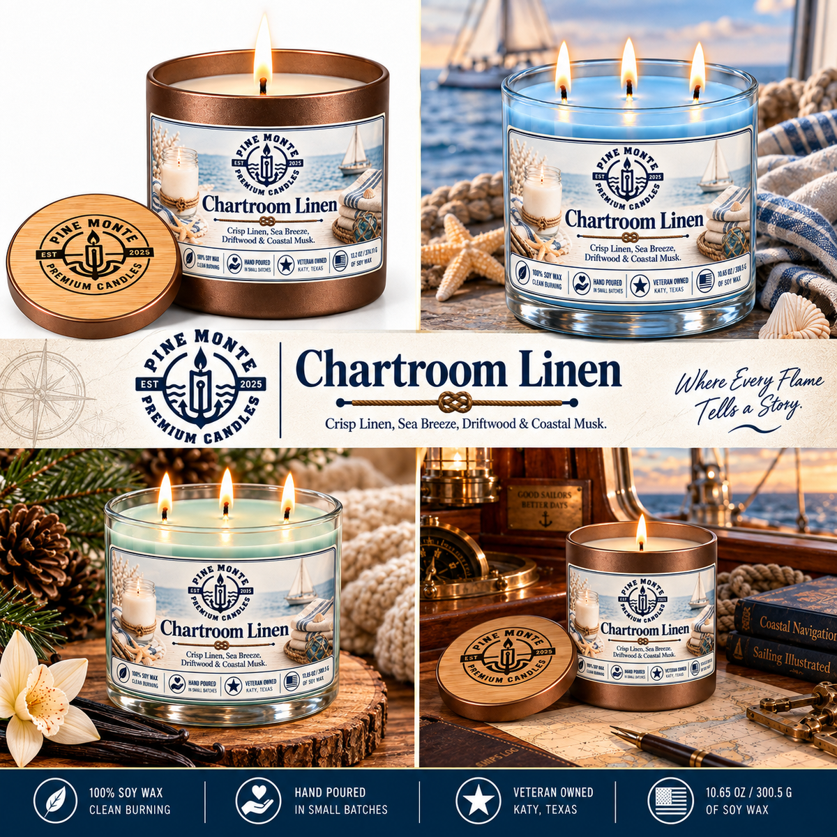 Chartroom Linen Soy Candle – Fresh Clean Linen Candle