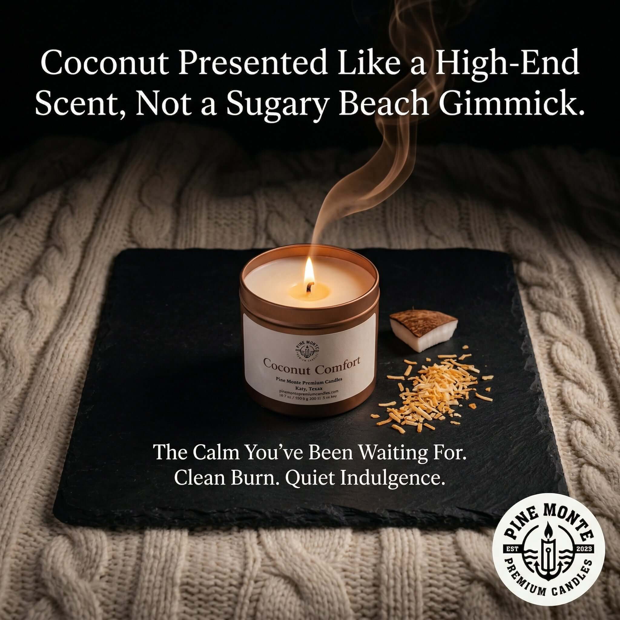 Coconut Comfort Soy Candle  Warm Coconut Luxury Candle | Pine Monte Premium Candles