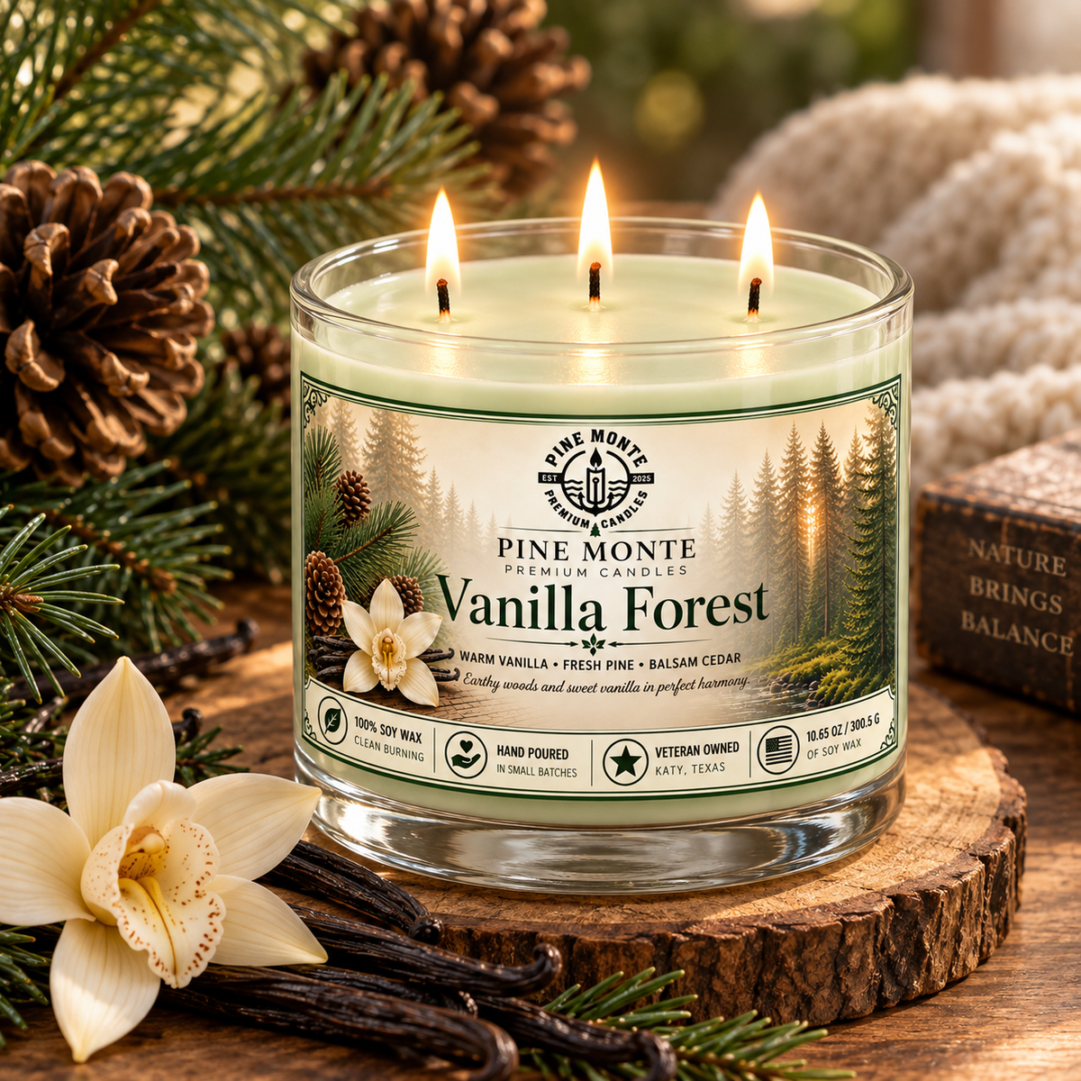 Vanilla Forest Soy Candle Cozy Vanilla Pine Luxury Scented Candle