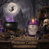 Witches Brew Soy Candle displayed in a spooky Halloween setting with a full moon and magical elements.